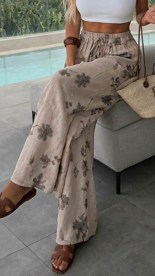 EDIE - PETITE Floral Wide Leg Elasticated Waist Trouser