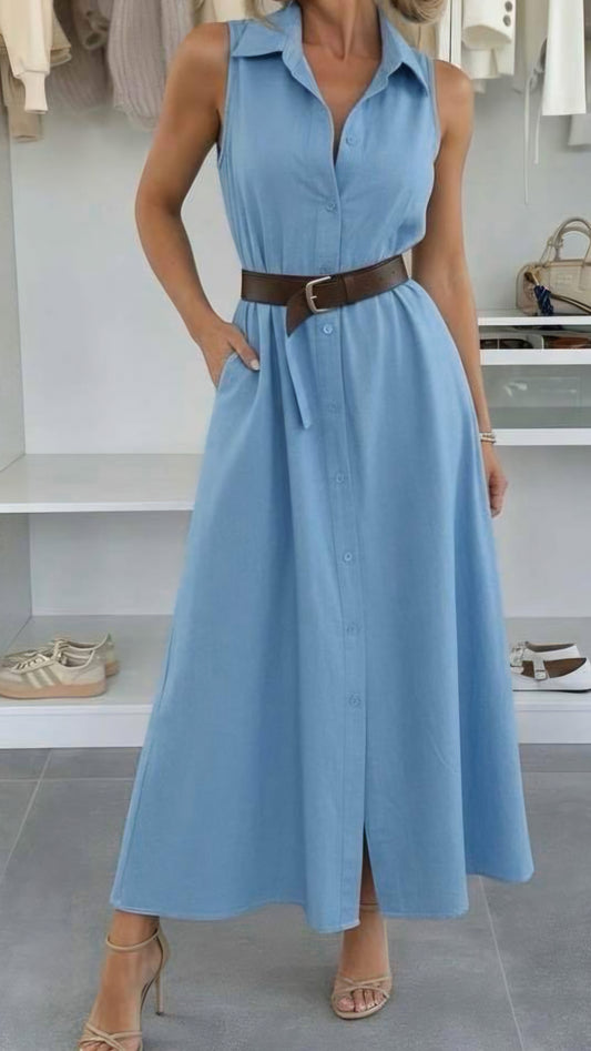 GABI - Sleeveless Pocket Belted Dress