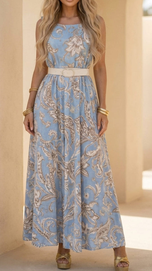 GINNIE - Paisley Print Belted Midaxi Dress