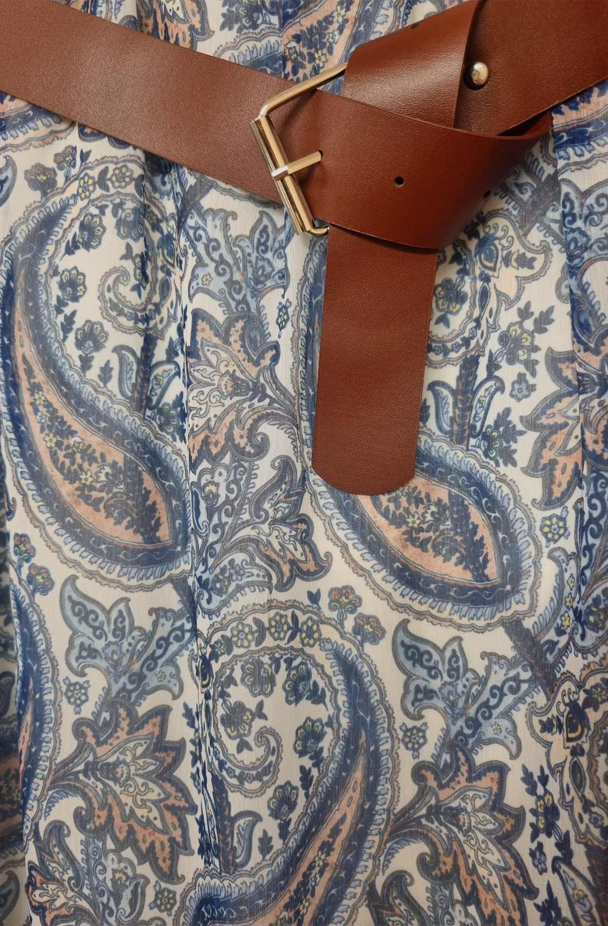 HARLENE - Paisley Elasticated Waist Midi Skirt Blue