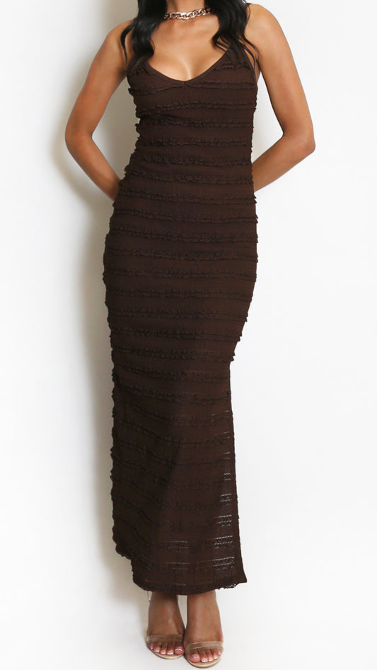 CLAUDIA - Strappy Cami Textured Dress Brown