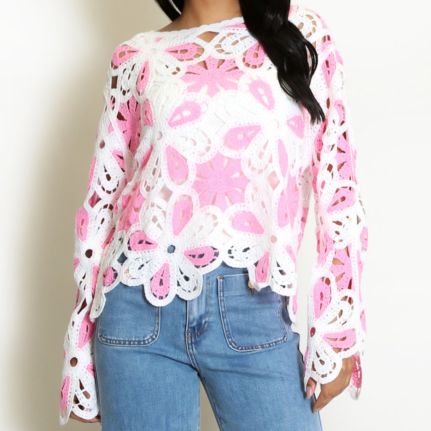 SUNKISS - Petal Crochet Knit Pink