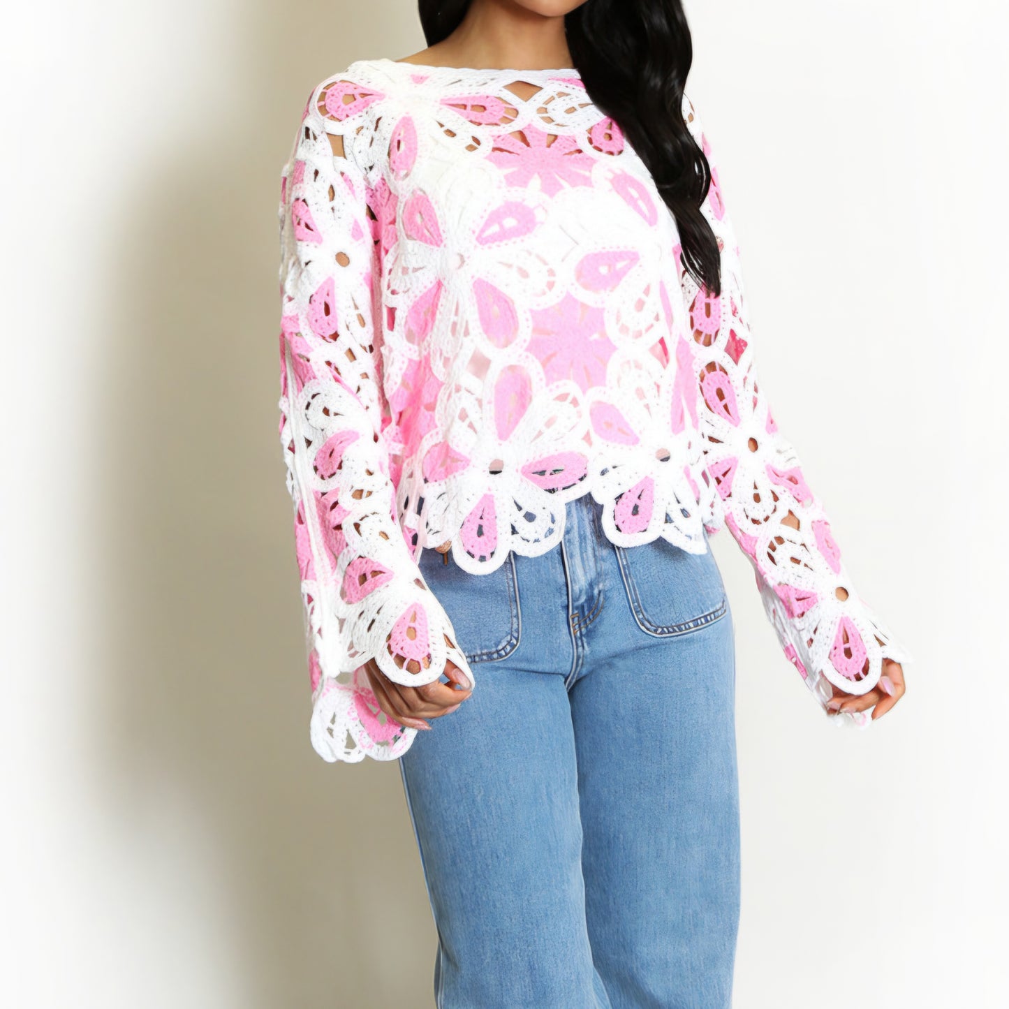 SUNKISS - Petal Crochet Knit Pink