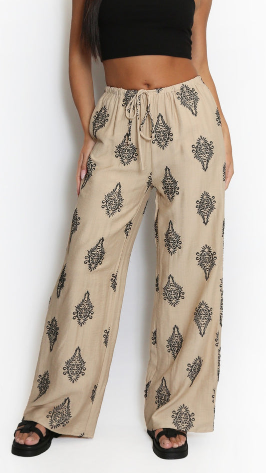 GINA - Paisley Printed Trousers Taupe