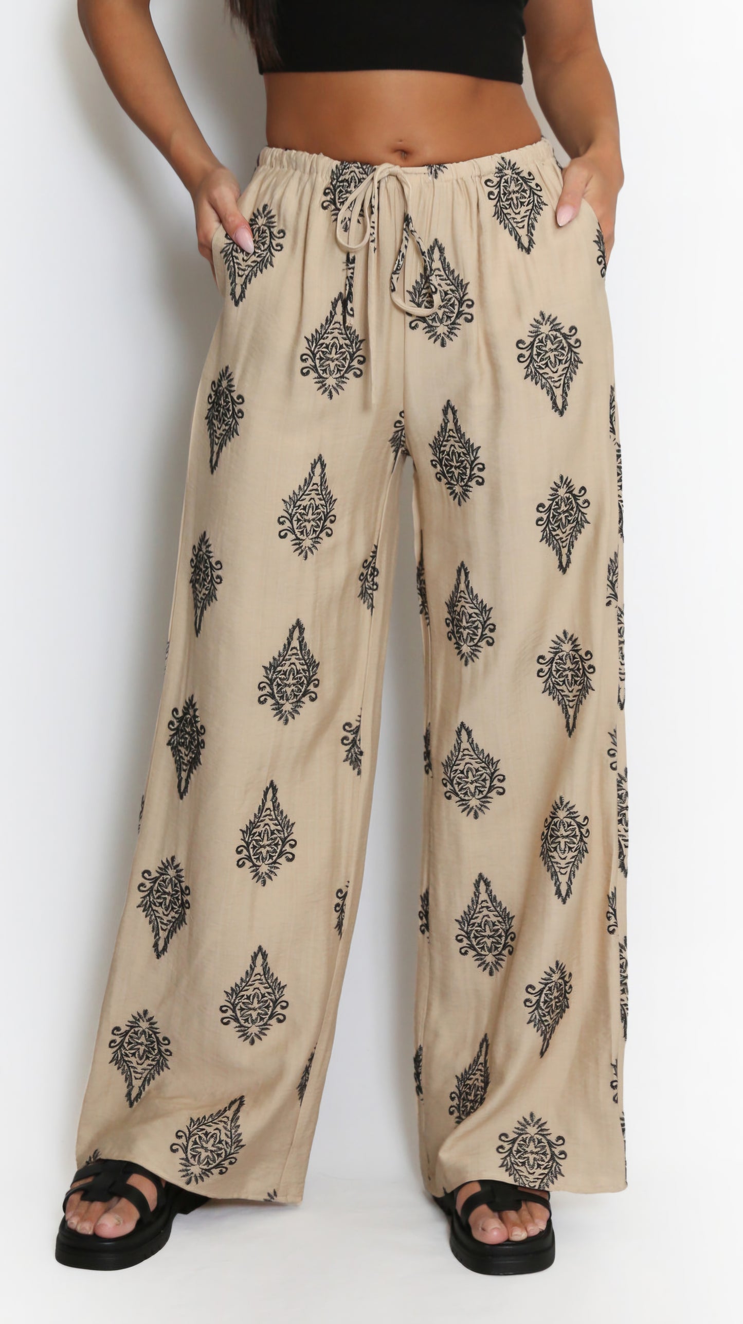 GINA - Paisley Printed Trousers Taupe