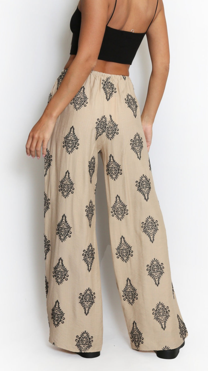 GINA - Paisley Printed Trousers Taupe