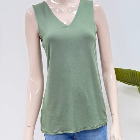 ELIZA - Basic V Neck Vest Khaki