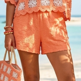 LILY - Cotton Cheesecloth Shorts Coral