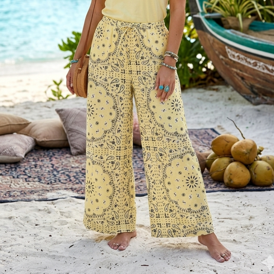 MILLIE - Bandana Print Floaty Trousers Yellow