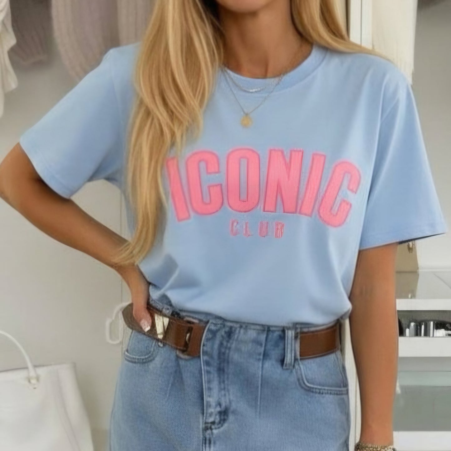 ICONIC CLUB - Oversized Graphic Tee Blue