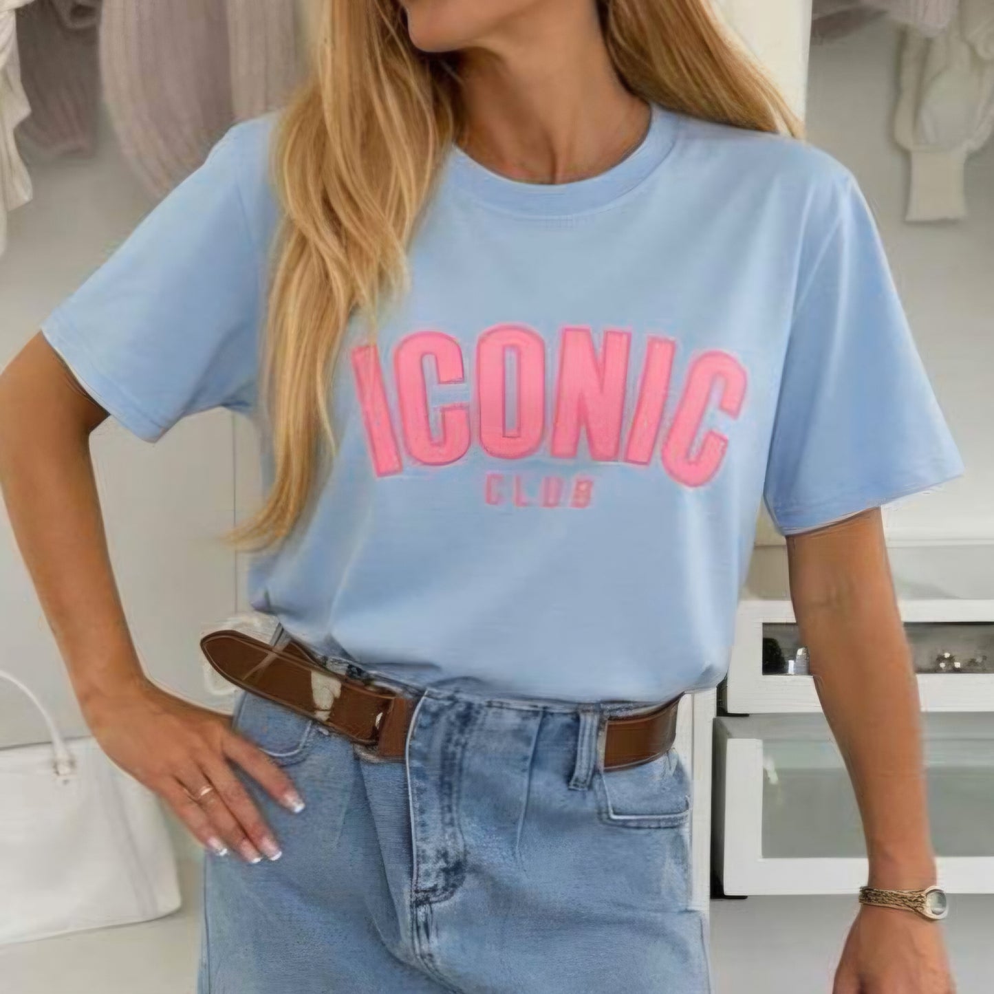 ICONIC CLUB - Oversized Graphic Tee Blue