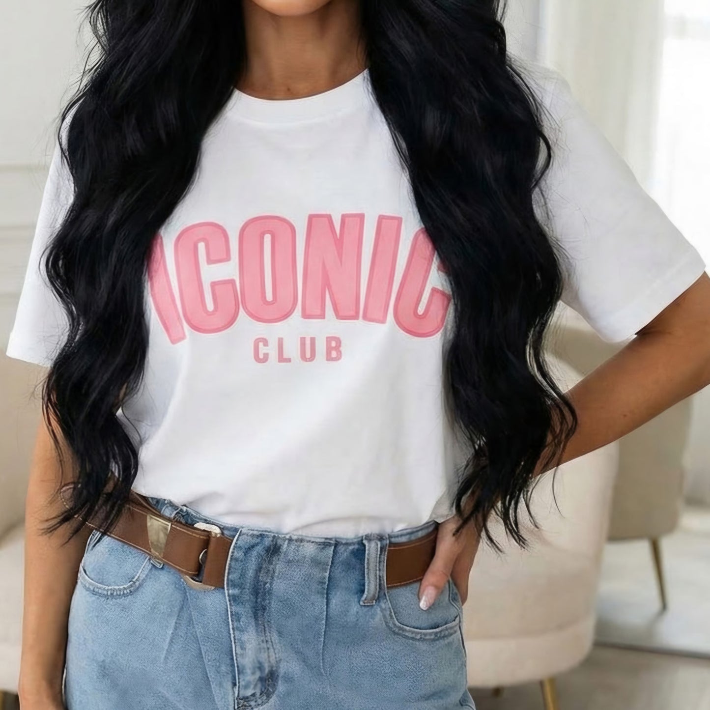 ICONIC CLUB - Oversized Graphic Tee White
