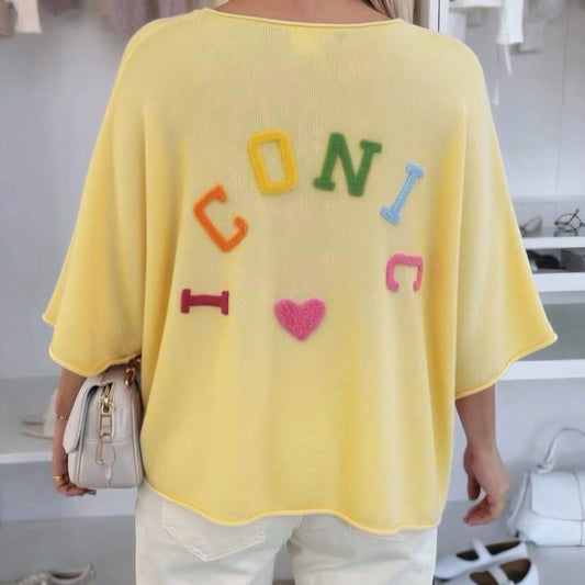 ICONIC - Applique V Neck Lightweight Knit Yellow