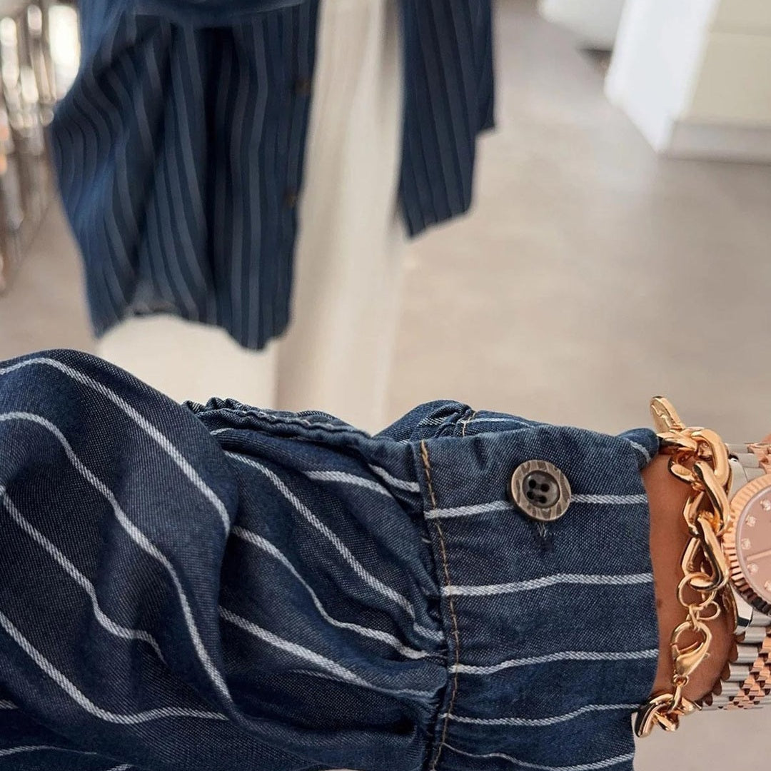 KAYLIE - Striped Collared Shirt Navy