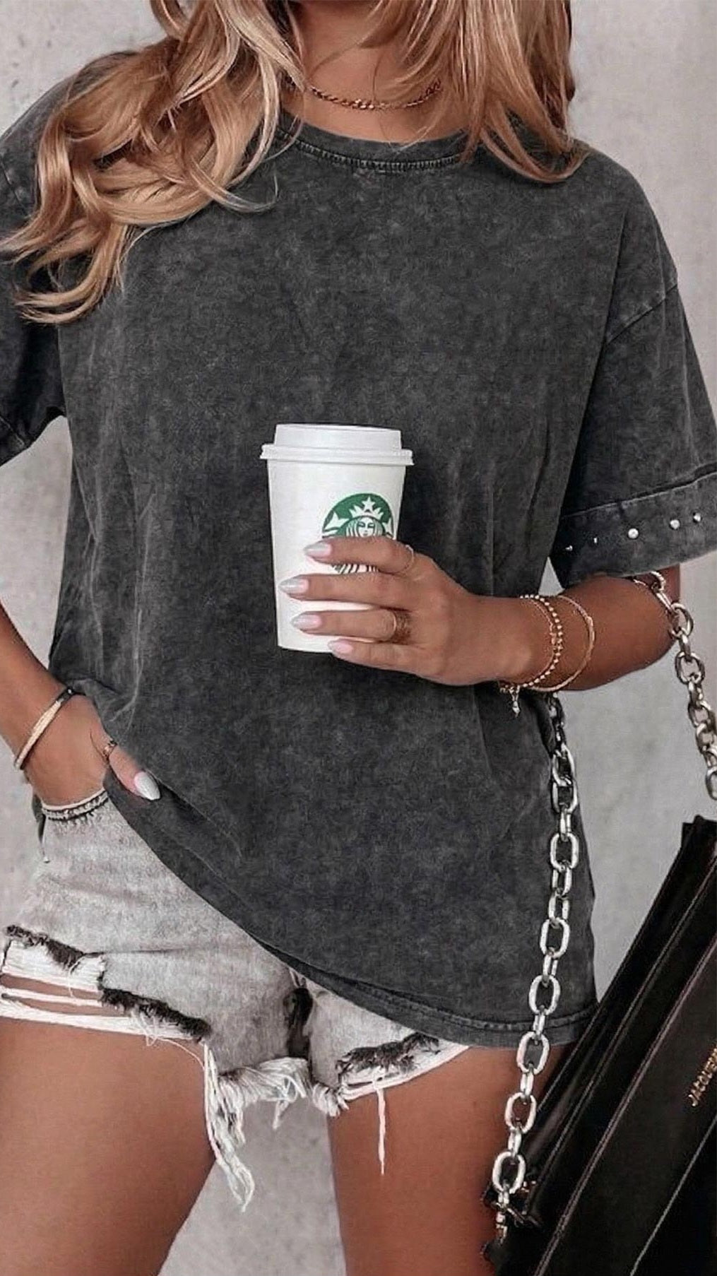 JADAN - Stud Sleeve Cotton Tee