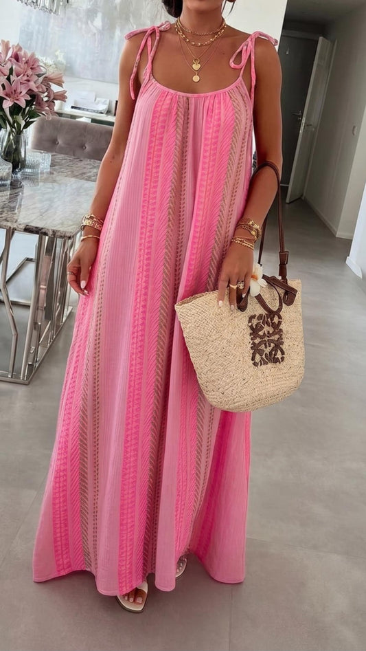 ARISHA - Tie Up Aztec Print Maxi Dress Pink