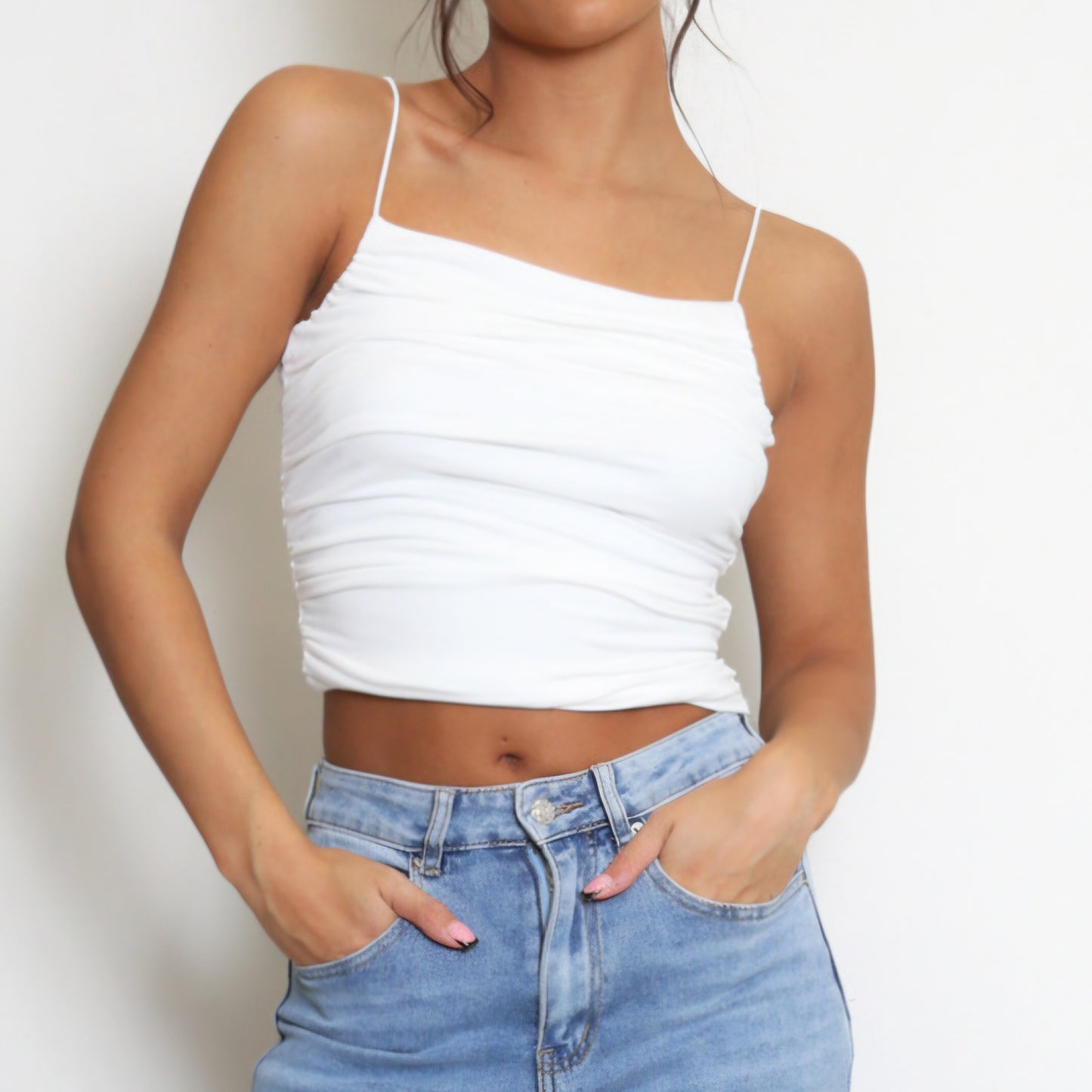 OLIVIA - Strappy Ruched Cami Top White