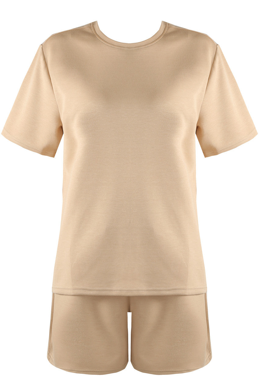 HOLLY - Basic Jersey Tee & Shorts Set Tan