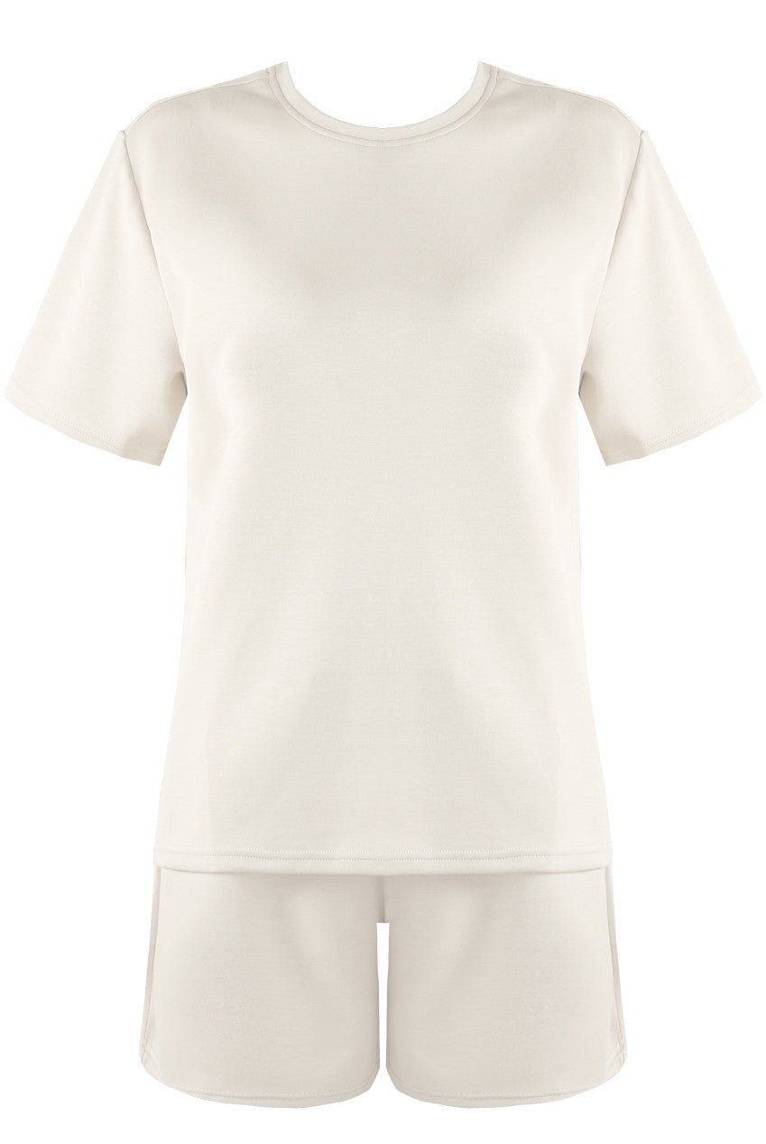 HOLLY - Basic Jersey Tee & Shorts Set Cream