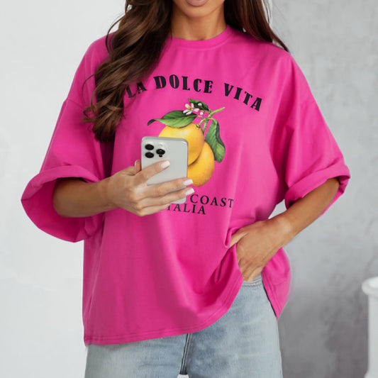 Amalfi - Lemon Cotton Tee Hot Pink
