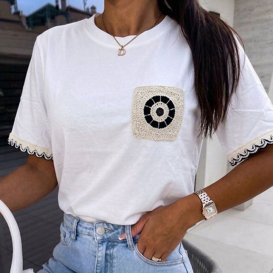 TATE - Crochet Applique Pocket Cotton Tee