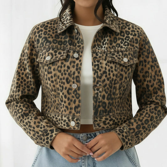 LUISA - Leopard Print Denim Jacket