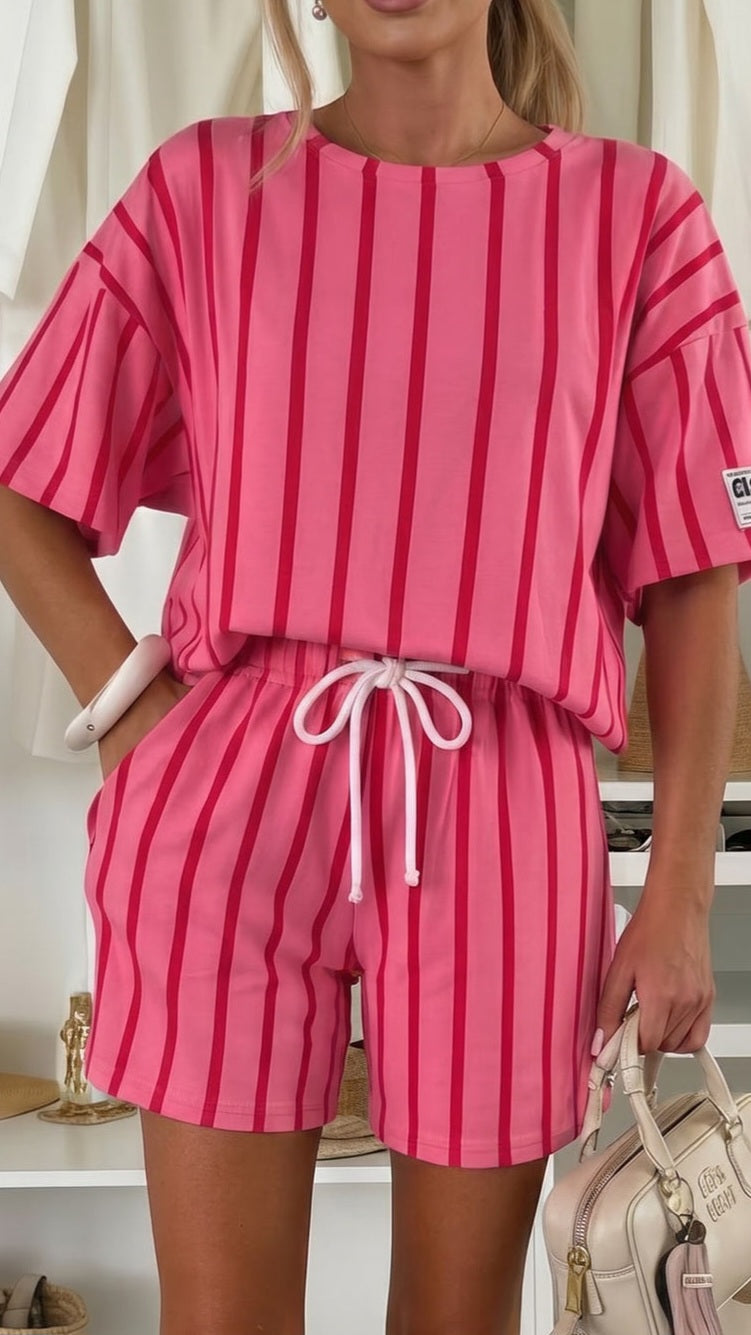 ROSA - Striped Pocket Two Piece Set Pink