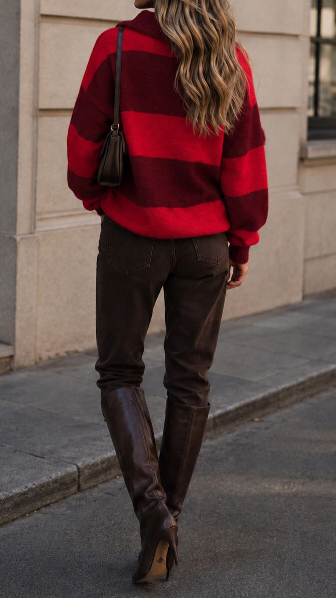 ELANA - Broad Stripe Zip Neck Jumper