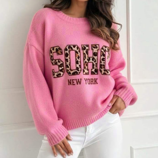NIXI - Soho Leopard New York Alpaca Knit Jumper Pink