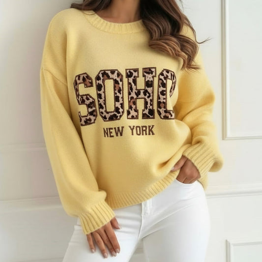 NIXI - Soho Leopard New York Alpaca Knit Jumper Yellow