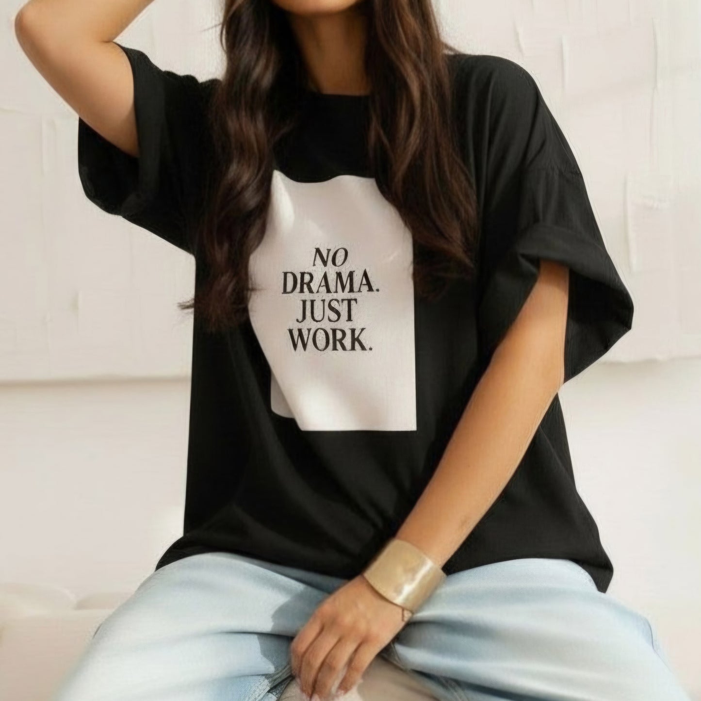 NO DRAMA - Oversized 100% Cotton Graphic Tee Black