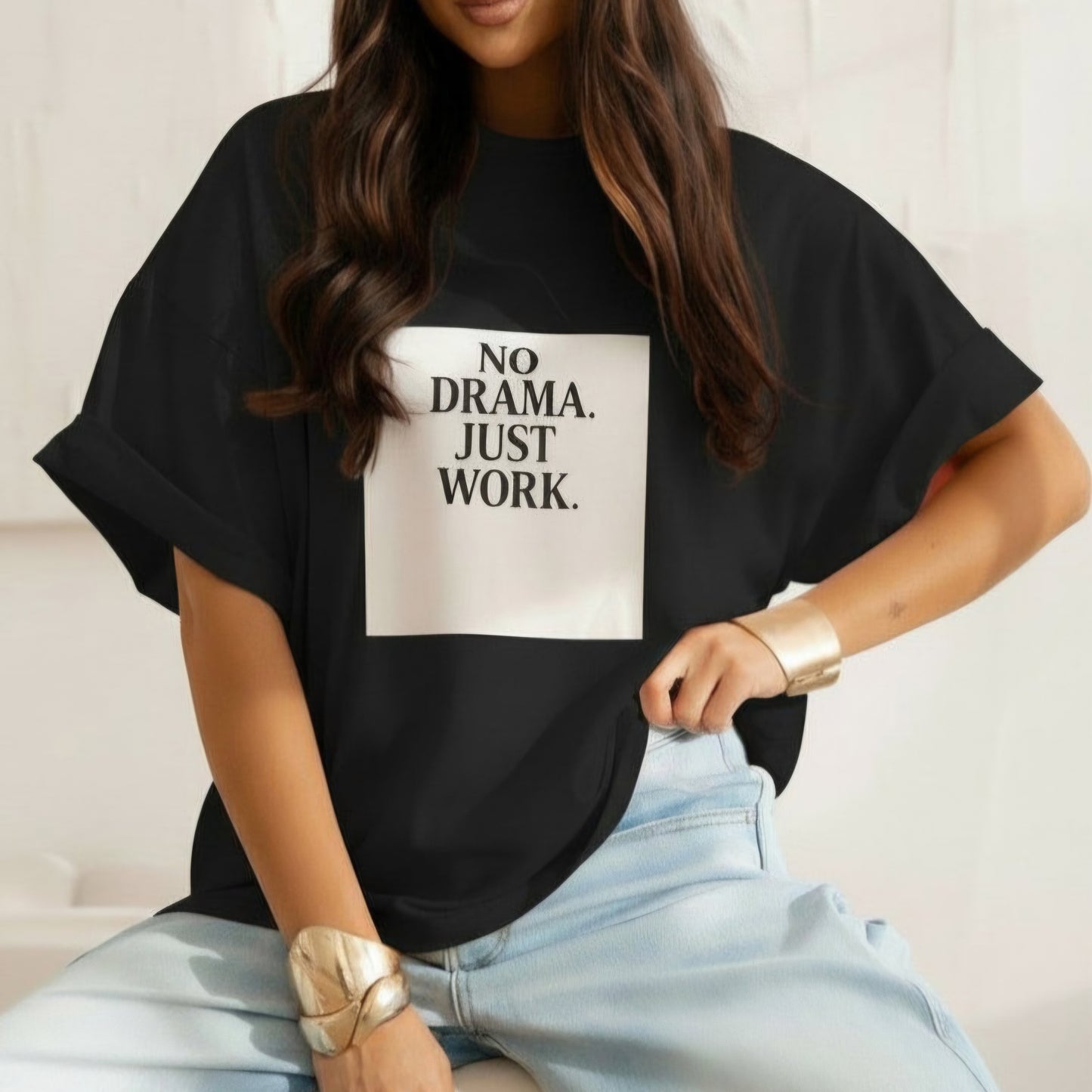 NO DRAMA - Oversized 100% Cotton Graphic Tee Black