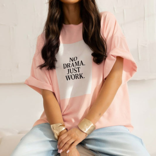 NO DRAMA - Oversized 100% Cotton Graphic Tee Peach