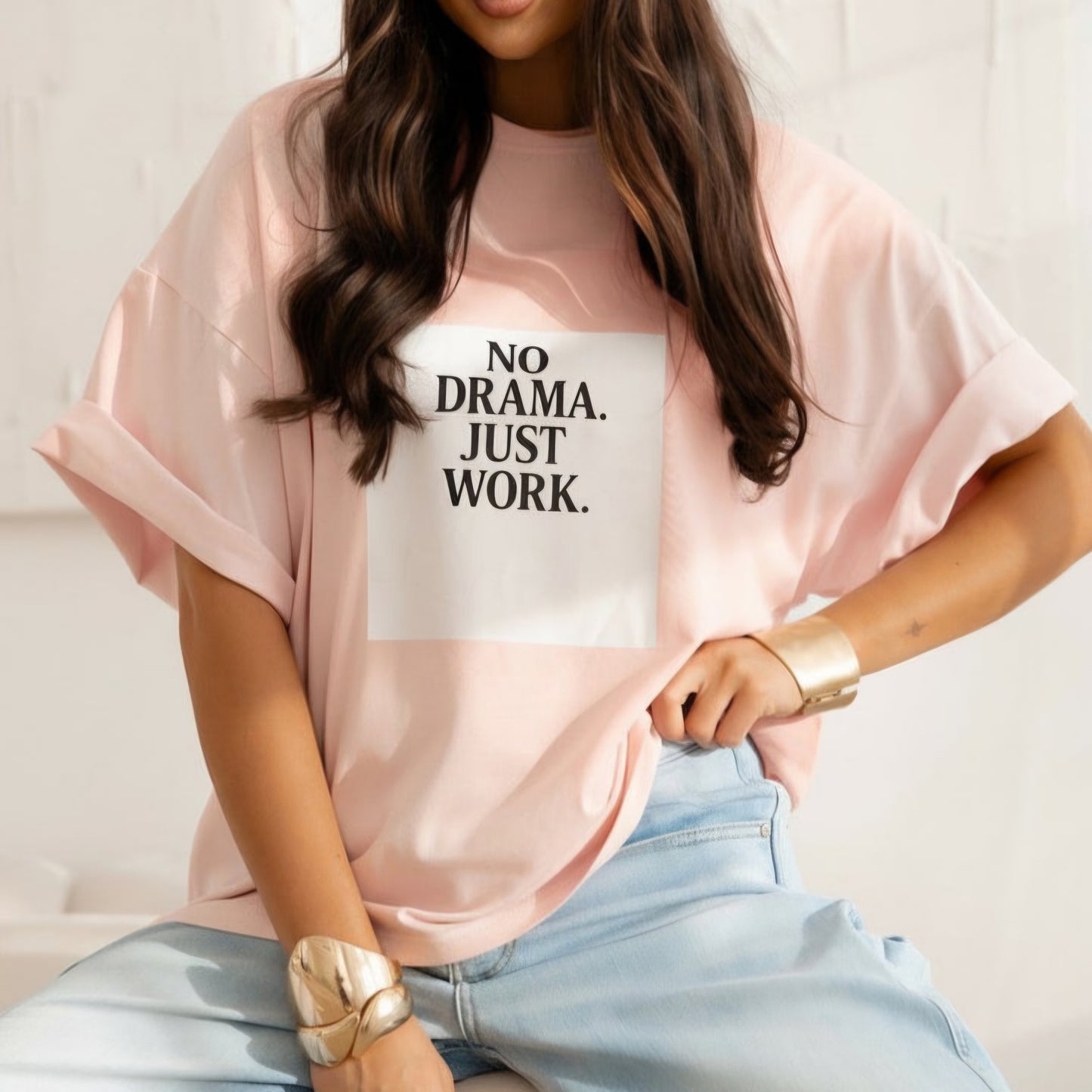 NO DRAMA - Oversized 100% Cotton Graphic Tee Peach