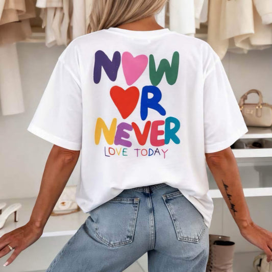 NOW OR NEVER - Oversized Graphic Cotton Tee