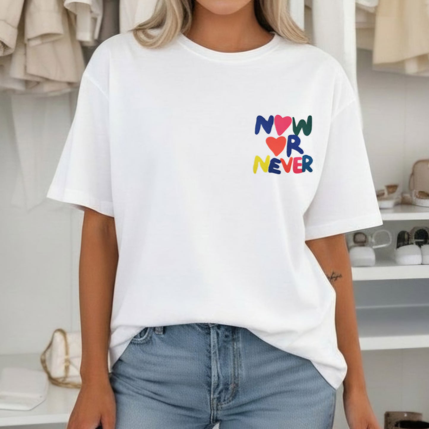 NOW OR NEVER - Oversized Graphic Cotton Tee
