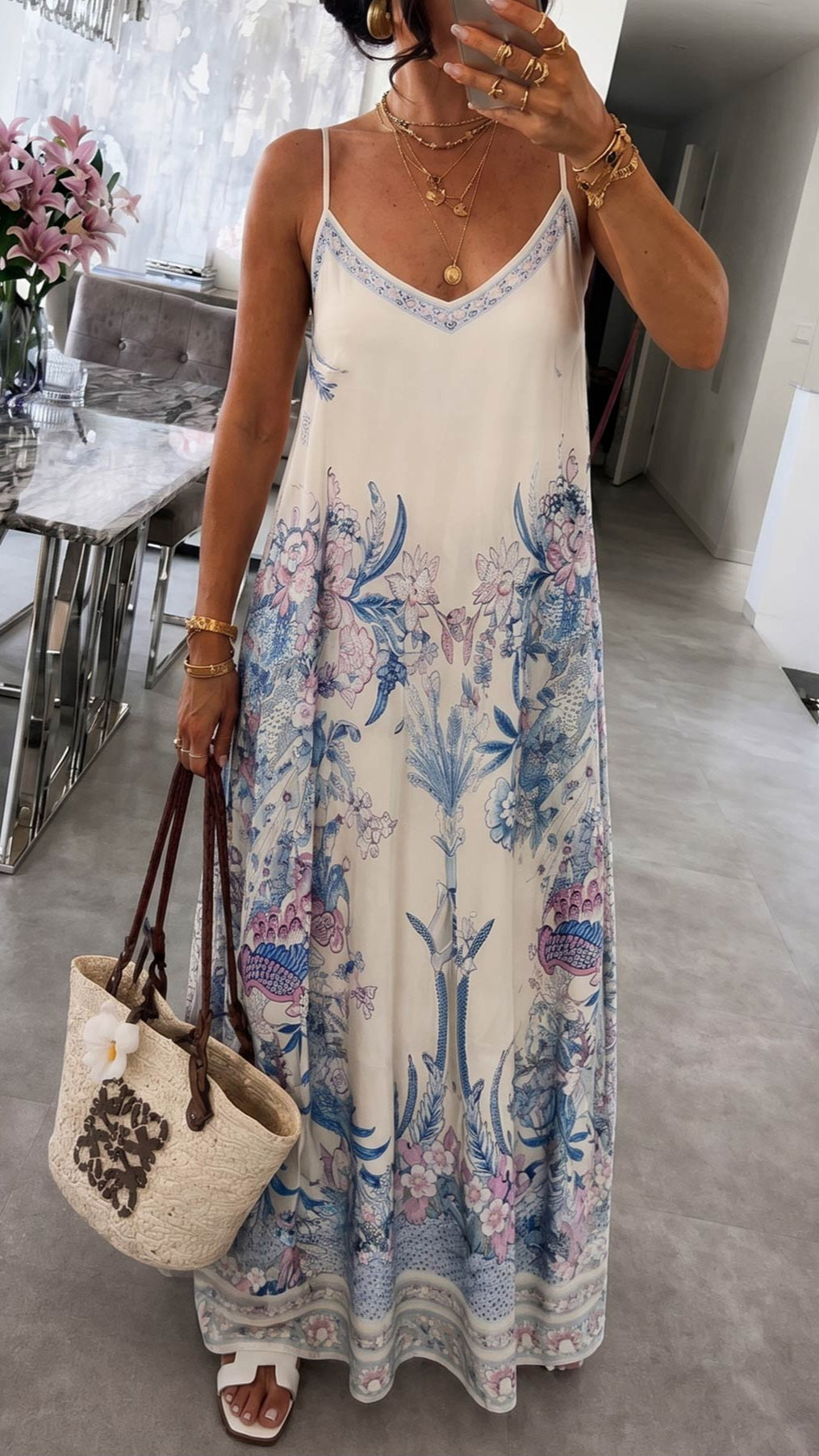 ORIANA - Satin Floral V Neck Cami