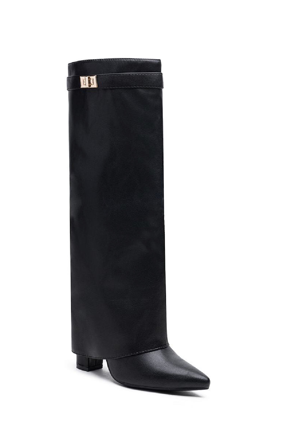 KELLY - Fold Over Gold Buckle Detail Shark Boots