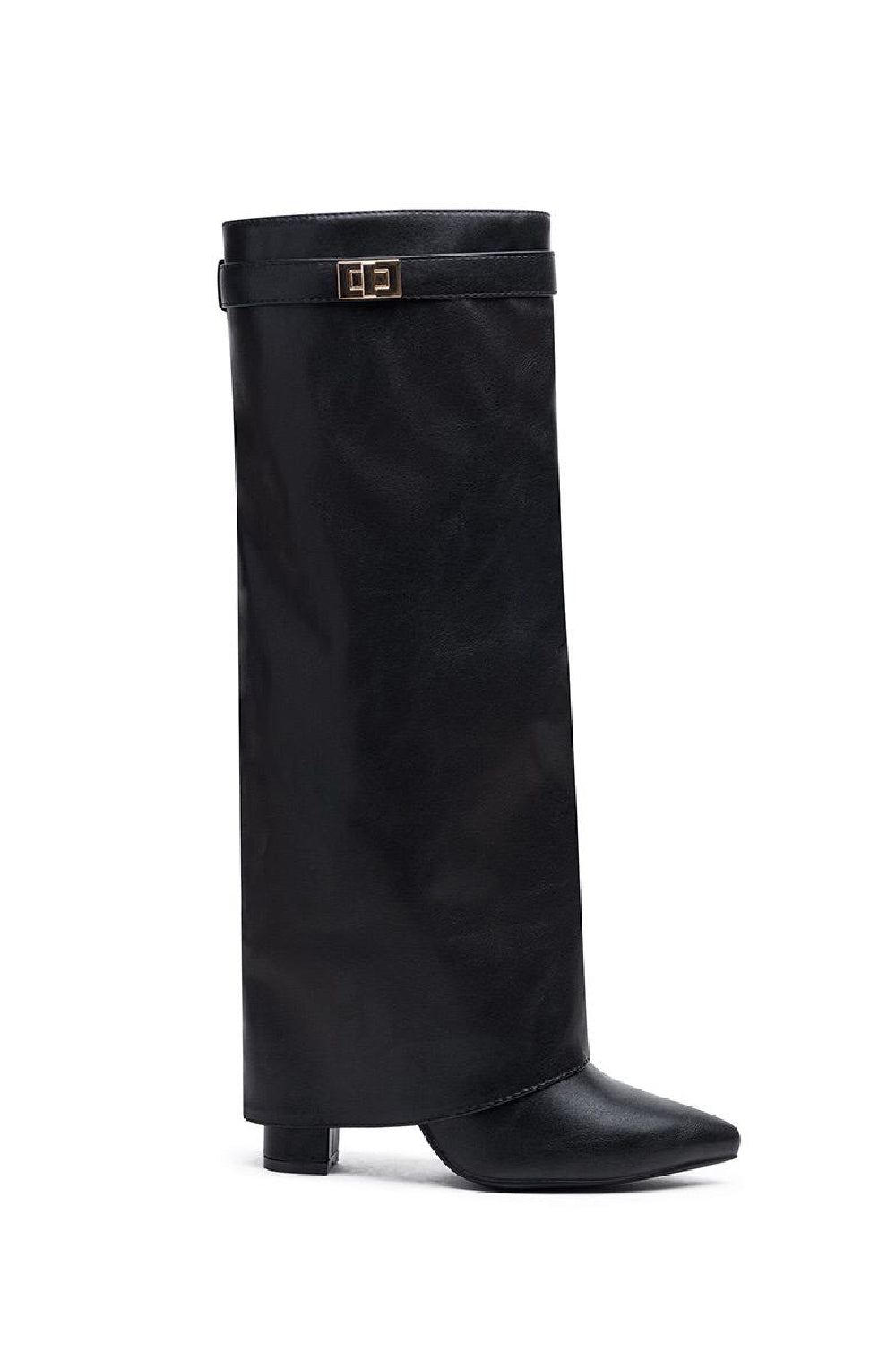 KELLY - Fold Over Gold Buckle Detail Shark Boots