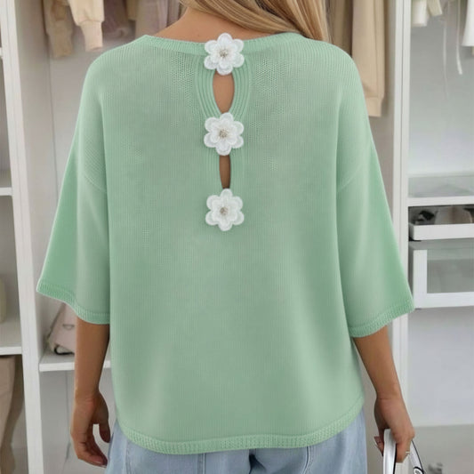 PHOEBE - Floral Applique Lightweight Open Knit Jumper