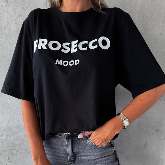 PROSECCO MOOD - 100% Cotton Graphic Printed Tee Black