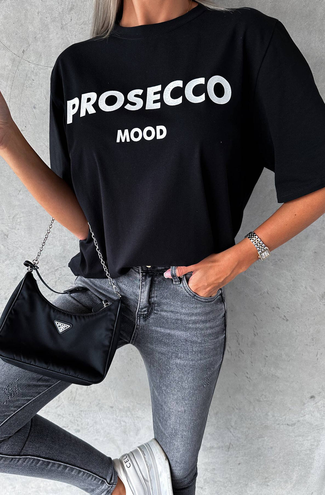 PROSECCO MOOD - 100% Cotton Graphic Printed Tee Black