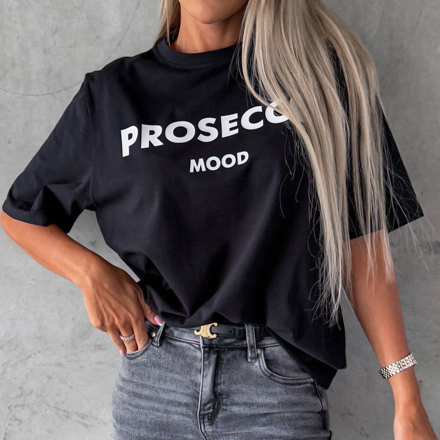 PROSECCO MOOD - 100% Cotton Graphic Printed Tee Black