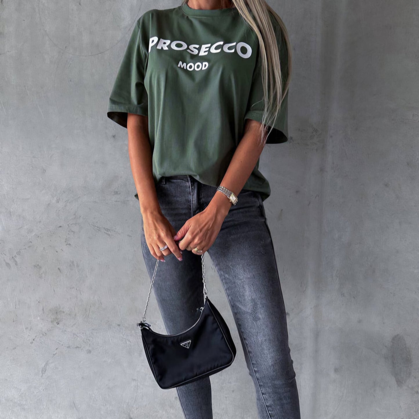 PROSECCO MOOD - 100% Cotton Graphic Printed Tee Khaki