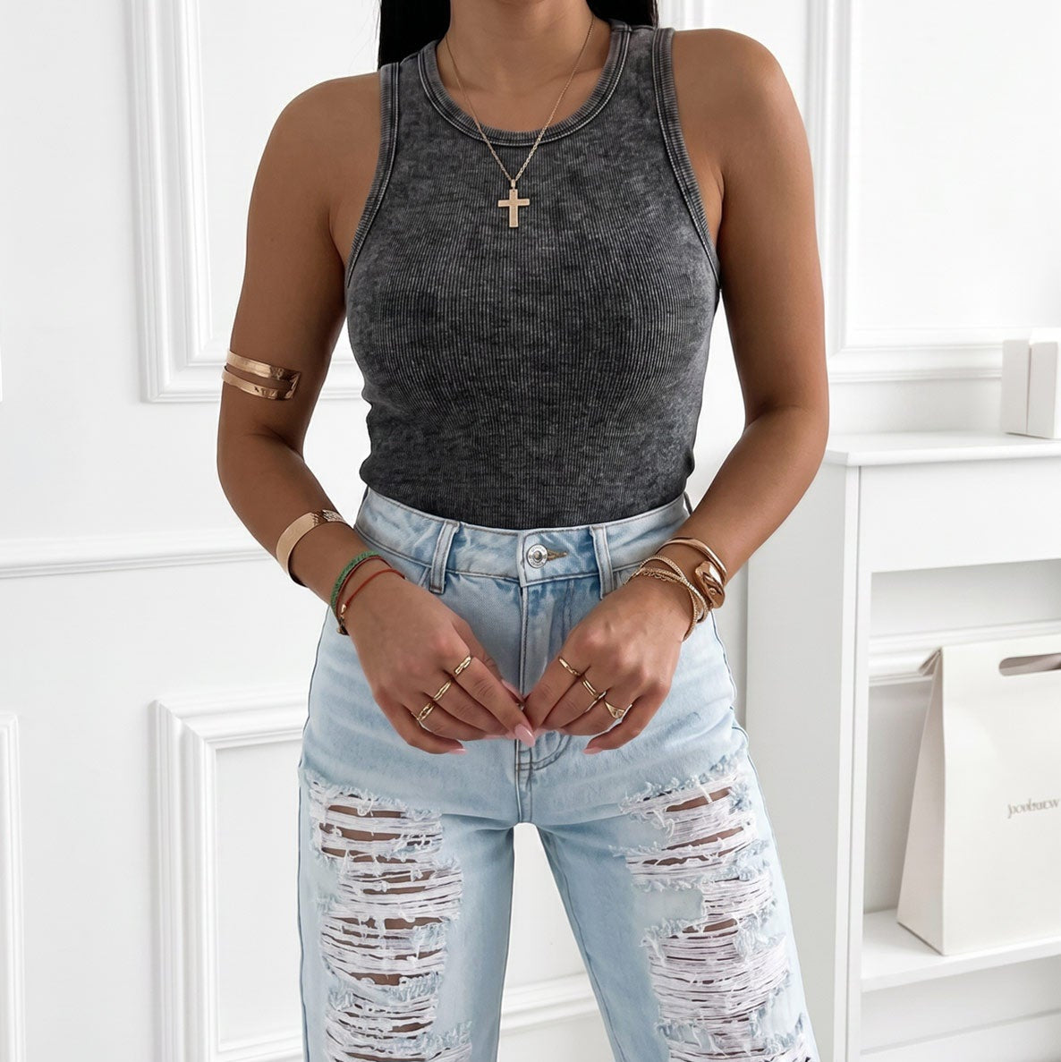 STELLA - Washed Ribbed Cotton Vest
