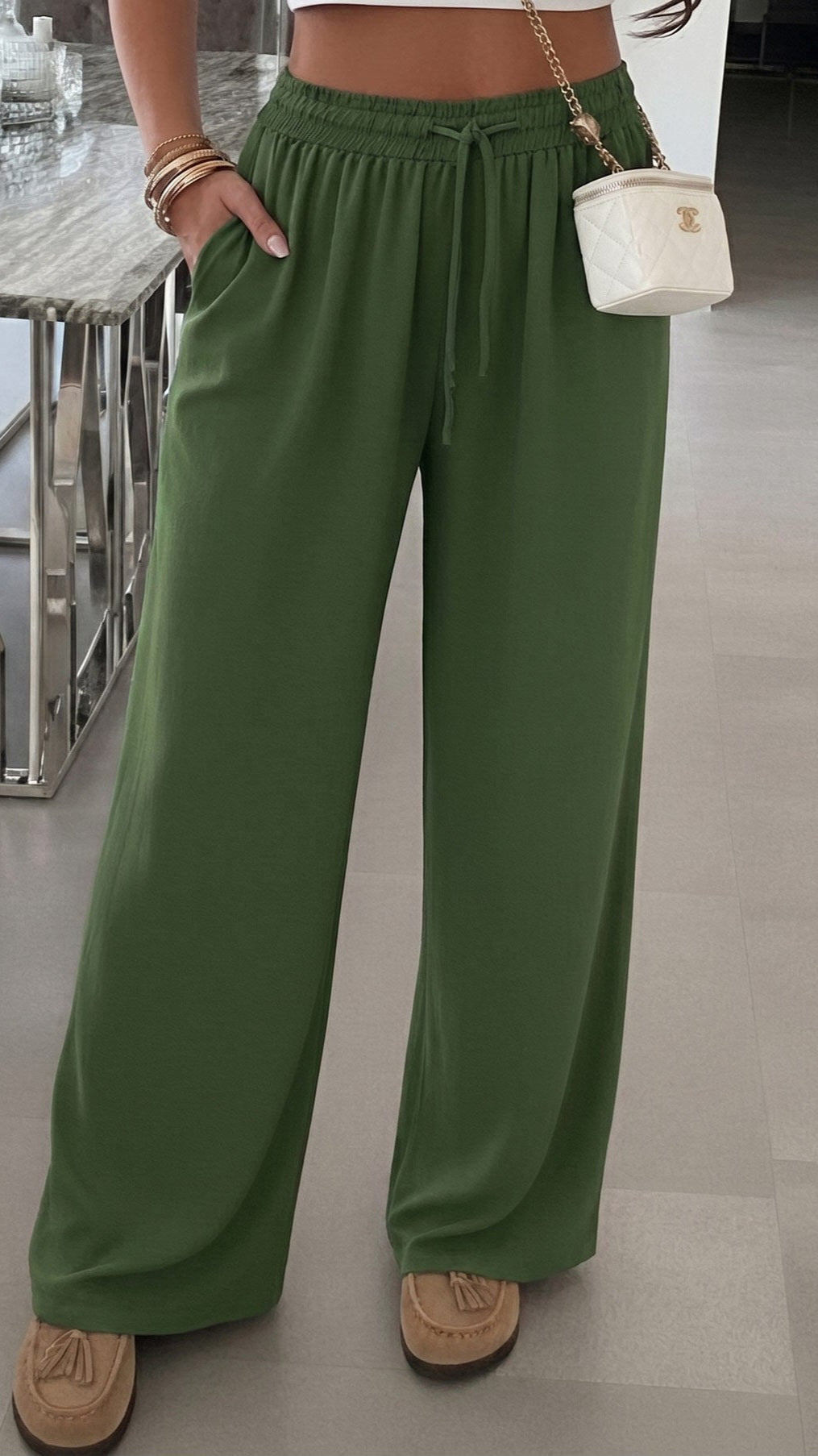 KLOE - PETITE High Waisted Wide Leg Pocket Trouser