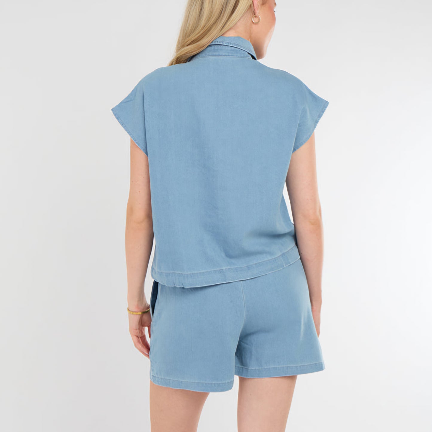 REMI - Chambray Button Through Sleeveless Top & Shorts