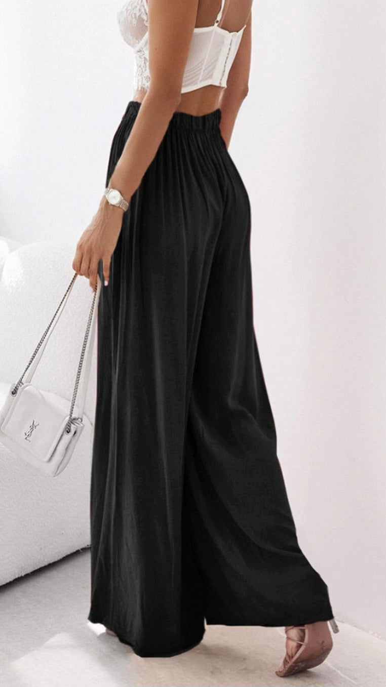 HANA - Satin Feel High Waisted Trousers Black