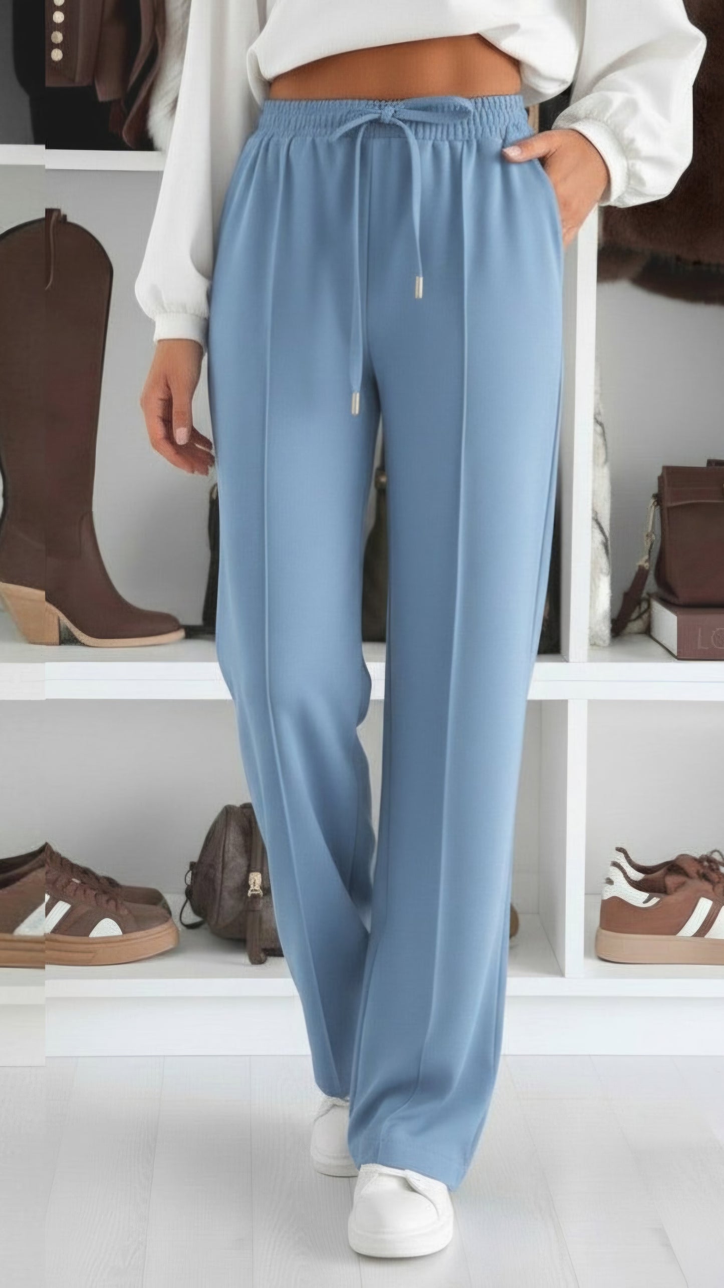 SARAH - Super Soft Elasticated Waist Straight Leg Joggers Sky Blue
