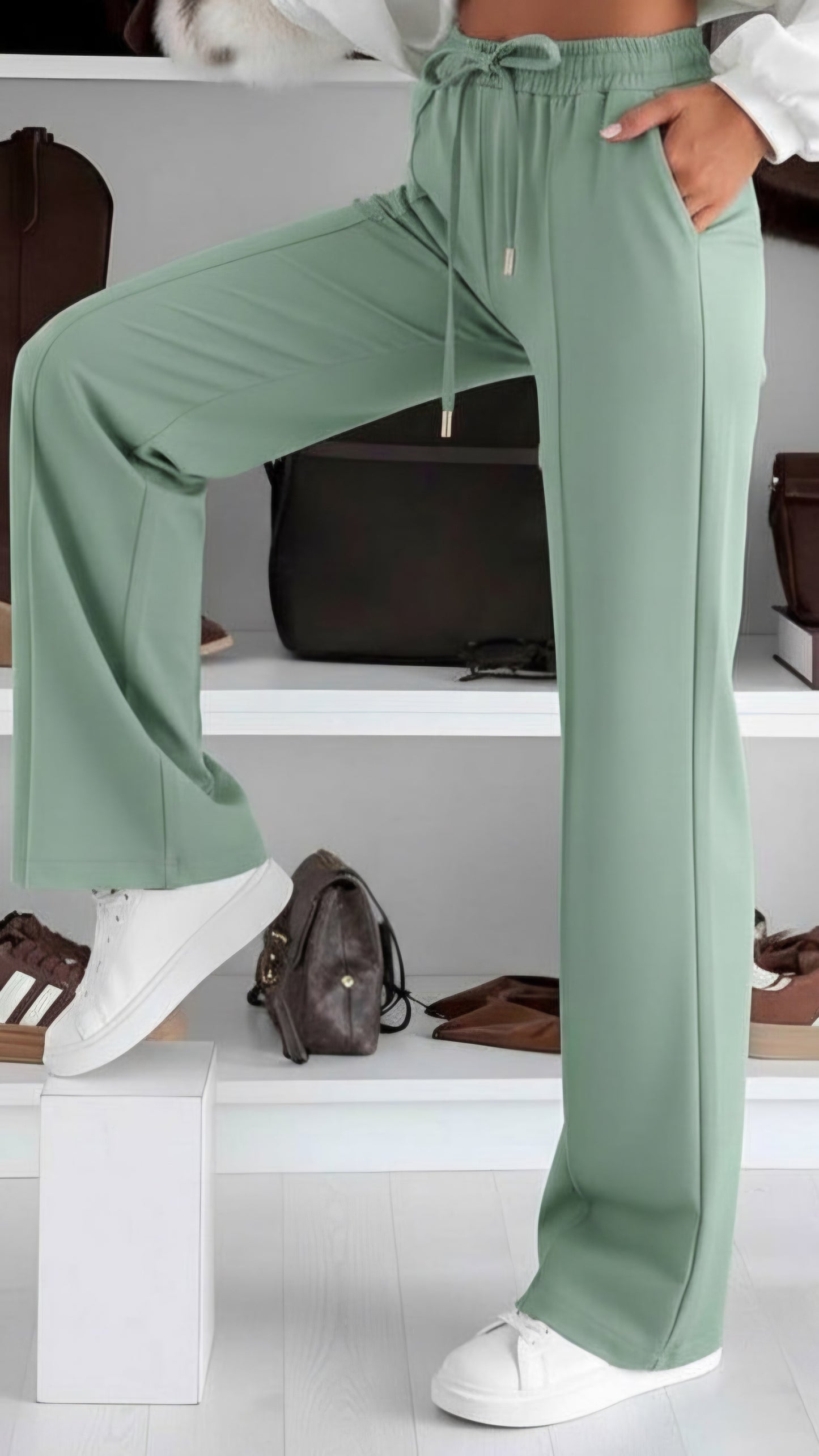 SARAH - Super Soft Elasticated Waist Straight Leg Joggers Mint